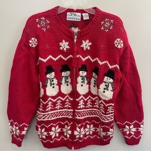 Croft & Barrow Sweater Womens L Hand Knitted Snowman Cardigan Vintage 90’s